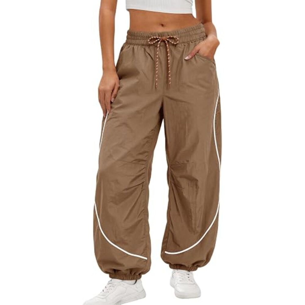 Aoysky Women's Parachute Track Pants Brown, Small, 4E-211B002